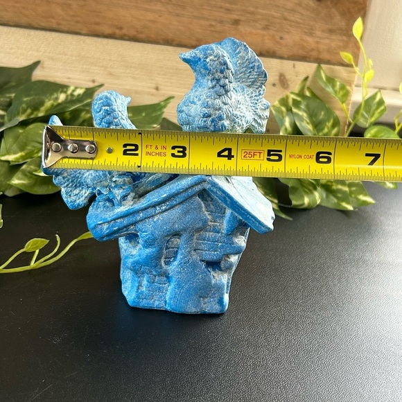 Upcycled  Bird Ceramic Bank Shelf Sitter Spring Country Cottage Blue 6 X 6 - Picture 11 of 15